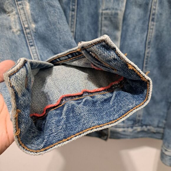 Free People Ramona Distressed Western Vintage Denim Trucker Jacket Lrg Southbank - Picture 9 of 16
